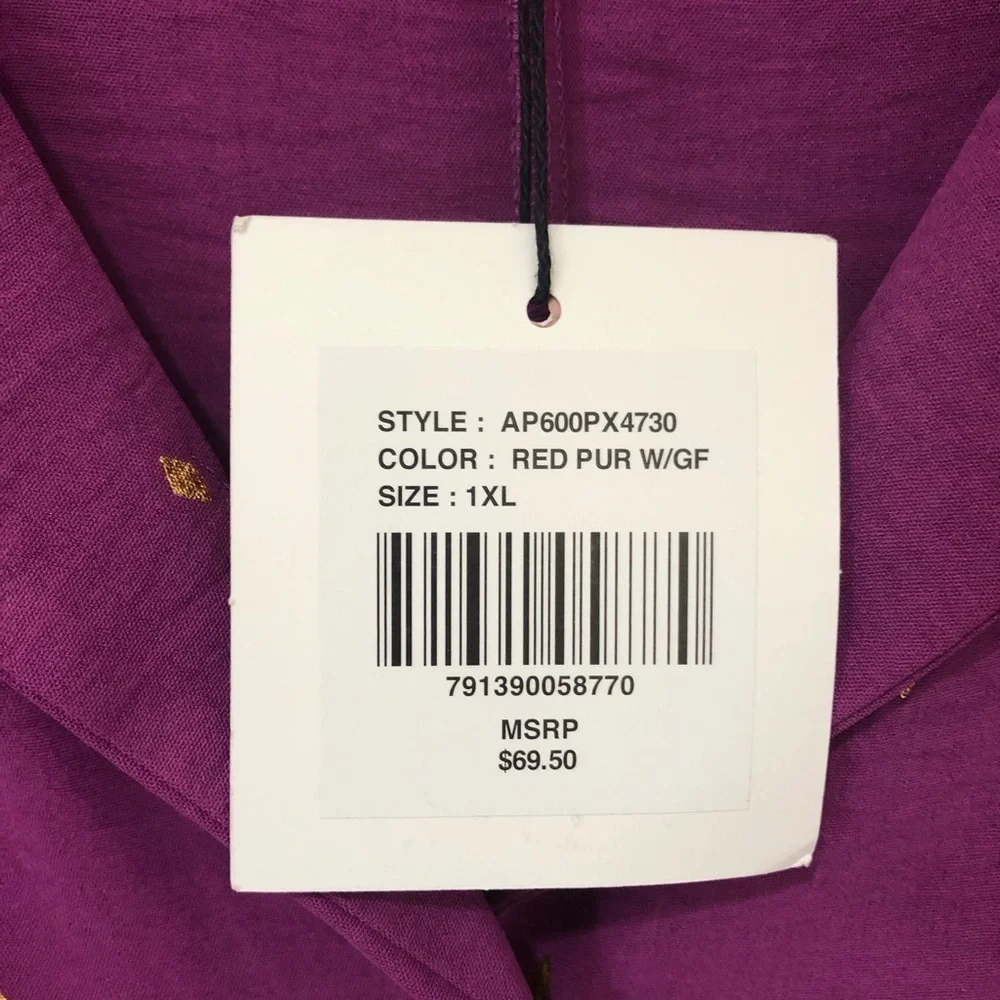 Alex & Parker Women’s Flowy Button Front Swing Top 1XL Purple Gold Accents NWT - Picture 10 of 12